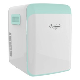 Cooluli 15L Mini Fridge for Bedroom - Car, Office Desk & College Dorm Room - 12V Portable Cooler & Warmer for Food, Drinks, Skincare, Beauty, Makeup & Cosmetics - AC/DC Small Refrigerator (Turquoise)