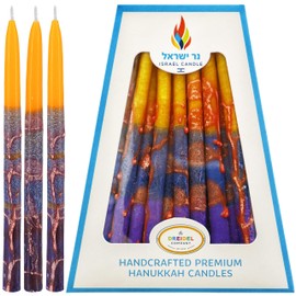 Hanukah Candle Dripless Chanukah Hanukkah Candles Decorative Purple, Blue, Orange Orange Frosted Stripes - 45 Candles 1-Hour Burn Time