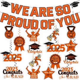 LARRAZABAL Orange Graduation Decorations 2025, We are So Proud of You Graduation Banner and College Graduation Party Decorations Class of 2025