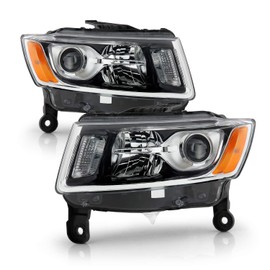 AKKON - Fits 2014-2016 JEEP Grand Cherokee [Halogen Type] Projector Chrome Headlights Pair Headlamp Driver+Passenger Replacement