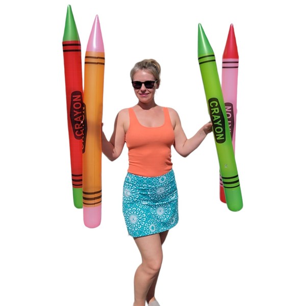 Zugar Land Huge 42" Neon Color Inflatable Crayons (Set of 4 Colors) Jumbo-Sized Blow-Up Inflate Decoration Giant Prop For Birthday Party (1 Set (4 Pack))