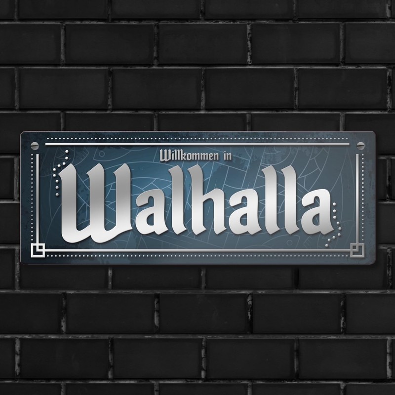 Viking Nordic Style Metal Sign with Saying Welcome to Valhalla
