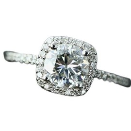 Sdouefos 18K White Gold Plated Silver CZ Ring Solitaire Crystal Engagement Rings Cubic Zirconia Promise Rings Anniversary Wedding Bands for Women (Q)