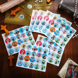 Frienda 600 Pcs Christian Religious Stickers Mini Saints Catholic Stickers Bulk Bible VBS Jesus Cutouts Easter Religious Cutouts He is Risen Cartoon Drawn Art Scripture Craft for Church Sunday School