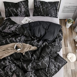 Spring Meow Black Duvet Cover Set Double Marble Bedding Set with Zipper Closure, Also as Quilt Cover or Comforter Cover, Double(200x200cm), 3 Pieces(1 Duvet Cover + 2 Pillowcases)