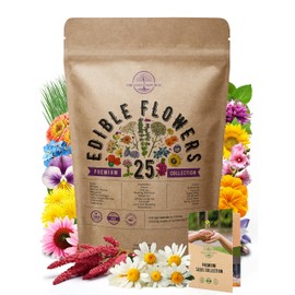 25 Edible Flower Seeds Variety Pack for Planting Indoor & Outdoors. 4500+ Non-GMO Heirloom Flower Garden Seeds: Anise, Hyssop, Nasturtium, Pansy, Echinacea, Lavender, Chives Seeds & More