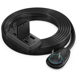 Maximm Cable 12ft 360° Rotating Flat Plug Extension Cord/Wire, 16 AWG Multi 3 Outlet Extension Wire, 2 Prong with Safety Cover - Black - UL Certified