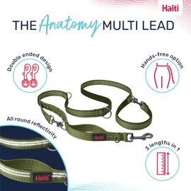 HALTI Anatomy Multifunctional Dog Leash - Shock Absorbing Double-Ended Leash, Ideal for Dog Walking & Training. Comfortable to Hold, Reflective & Lightweight. Suitable for Puppies (Size Small, Green)