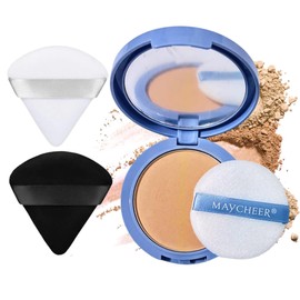 Polvo Compacto Matificador Fijador Base Maquillaje Natural Control de Brillo Facial de Alta Calidad + Esponja Maquillaje Bledo Puff Triangular (Tono 3, Estandar)