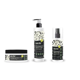 Pack Tattoo Care Rutina Diaria, Hidratación y Protección para Piel Tatuada, Crema 250 ml Mantequilla 150 ml Abrillantador 120 ml