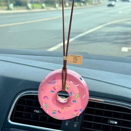 Simulated Bread Car Hanging Ornament, Bread Stress Relief for Relieve Traffic Congestion Emotions,Pendant Interior Rearview Mirror Decoration Hanging Accessories(Pink donuts)