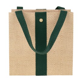 Caspari Jute And Twill Small Square Natural & Hunter Gift Bags - 4 Gift Bag Included