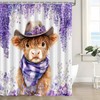 UPUMKSK Cute Highland Cow Shower Curtain Purple Flower, 70x70 Inch