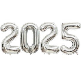 Silver Number 2025 Balloons, 40" Large Silver 2025 Balloons Helium Mylar Foil Balloons for 2025 New Year Christmas Graduation Party Decoration