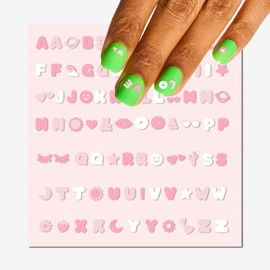 Olive & June Nail Art Stickers | Easy-to-Use Nail Designs | Nail Art Made Easy | Hand-Screened, No-Fade Ink | Accent, Mix & Match, or Cover Chipped Polish | Pink Letters