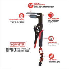 QUICKSTOP QPRO Heavy Duty Fire Sprinkler Heads Shutoff Tool for Managing Accidental Fire Sprinklers Activation and Water Damage, Works On Upright, Pendant and Sidewall Sprinklers and Recessed Heads