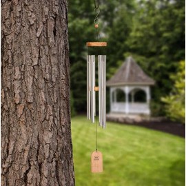 69cm (27") Promotional Wood & Aluminium Wind Chime, Silver.