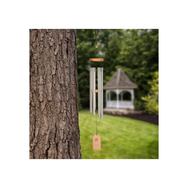 69cm (27") Promotional Wood & Aluminium Wind Chime, Silver.