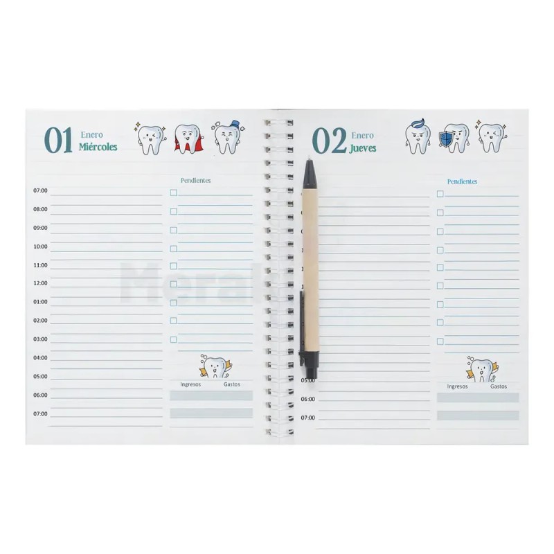 Agenda 2025 Dentista Diaria Medio Oficio Personalizada Portada Blanco Dentista