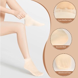 KUANINUNAR 3 Pairs Women'S Ankle High Sheer Dress Socks Sheer Mesh Stockings Thin for Women (US, Alpha, One Size, Regular, Regular, White/skin-3pairs)