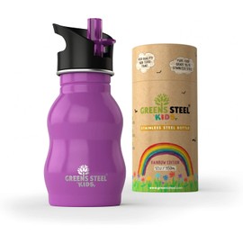 Kids Water Bottle - 350ml, Purple | Stainless Steel | Upgraded Leak Proof Lid With Straw & Handle for Children | Easy Sip Toddler Cup | Eco Friendly Drinks Bottle | Great for a Lunch box or Gift