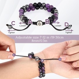 Triple Protection Bracelet - for Protect & Balance - Energy Crystal Bracelets for Men Women - Bring Good Luck & Prosperity - Amethyst Hematite & Black Obsidian Jewelry Natural Stone Healing Bracelet