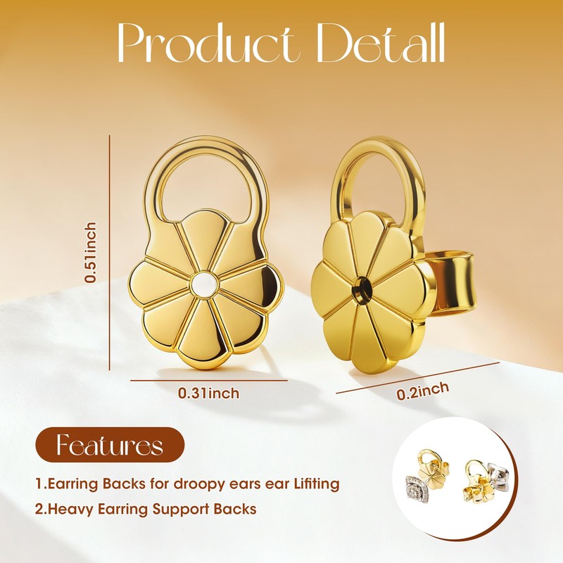 Earring Backs Replacements for Droopy Ears, Heavy Earrings Lifters, Locking
