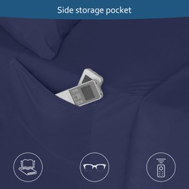 Air Mattress Queen Sheet Set - Deep Pocket 4 Piece Queen Size Sheet Set - Breathable & Fade Resistant Easy Fits 16in to 24in Pillow Top Bed Mattress - Navy Blue