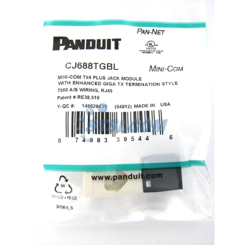 Panduit GENIUNE Panduit CJ688TGBL Cat6 Mini-Com Jack Module, Black ~STSI