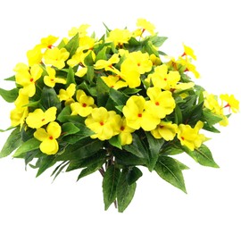 JOJAZE 3PCS Artificial Flowers Outdoor Impatiens Bouquet for UV Resistant Silk Flowers Faux ​Impatiens Bushes Yellow ​for Patio Lawn Garden Outdoors Pot Hanging Basket Porch Decoration