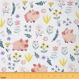Erosebridal - Tela de cerdo rosa de The Yard, tela de tapicería de animales para mascotas, tela decorativa rústica de animales de granja, tela floral de hojas vibrantes para interiores y exteriores,
