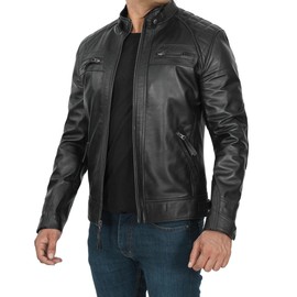 Decrum Chaqueta De Cuero Para Hombre - Mens Leather Jackets | [1100091] Diamond 1 Black, XS