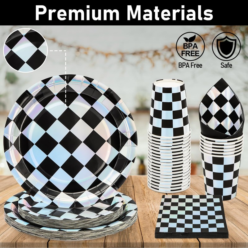 Party Tableware 96 Checkerboard Party Tableware Set Checked Piece Black