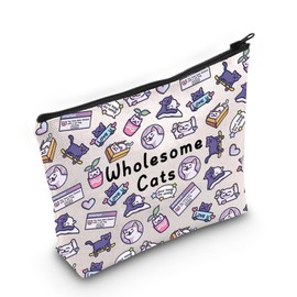 JXGZSO Cartoon Cat Meme Makeup Bag Kawaii Cat Lover Gift Wholesome Cats Cosmetic Bag Gifts For Cat Pet Lovers
