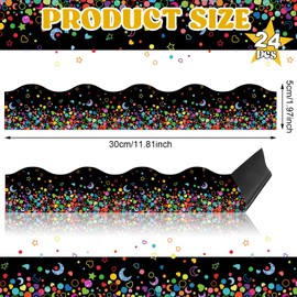 Capoda 24 Pcs Confetti Magnetic Borders for Bulletin Board Classroom Black Boarder Trim Whiteboard Blackboard Decorations Scalloped Strips Decor Chalkboard Office Home Elementary Kindergarten