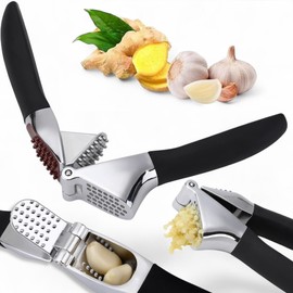 EliteHoff Premium Garlic Press, Garlic Cutter Made of Stainless Steel and Zinc Alloy with Comfortable and Non-Slip Handle - Crushes Garlic & Ginger Effortlessly, Extra Strong & Durable