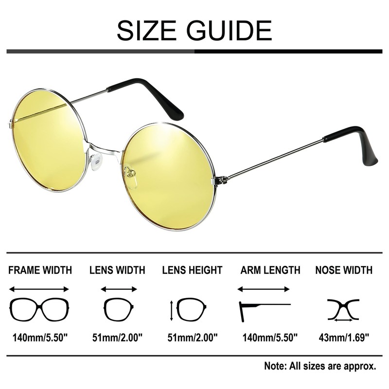Lennon Style Yellow Flat Lens Round Retro Classic Sunglasses Vintage