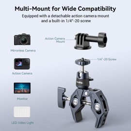 SMALLRIG - Abrazadera de montaje para cámara, kit de montaje para manubrio de motocicleta y bicicleta, súper abrazadera para DSLR, cámara de acción, Gopro, Insta360, luz LED, monitor, carga máxima de