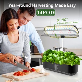 14 Pods Hydroponics Growing System Kit, 5L Indoor Herb Garden with LED Grow Light, Grow Lights Adjustable Height and Angle, Automatic Timer, Christmas Gifts for Women, Home Gardening