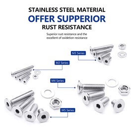 Stainless Steel Screws Nuts and Washers Assortment Kit, with Storage Flat Case / Box + Wrench, 880 pcs, M2 / M3 / M4 / M5