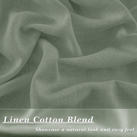 DUKIYO Sage Green Linen Curtains 120 Inches Long for Living Room Bedroom 2 Panels Linen Semi Sheer Drapes Hook Belt Rod Pocket Window Drapes Boho Farmhouse Light Filtering Curtain 120 Inch Length