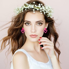 3 Pairs Hot Pink Heart Earrings For Women Red Baublebar Earrings Acrylic Candy-colored Earrings Lightweight Double Love shape Heart Drop Earring