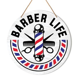 Muktoujaumai Salon Wall Decor, Barber Shop Hanging Sign Decor Farmhouse Wall Decoration Wood Sign, Gift for Barbers Hairdresser Hairstylist, Barber Life