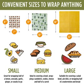 Trifecta Living Co. Versatile Beeswax Wraps (Set of 7) – Fresh Food Keeper, Durable & Easily Cleaned, A Sustainable Step Towards a Zero-Waste Kitchen, Variety Pack with Unique Designs (67-2ZTH-4FSK)