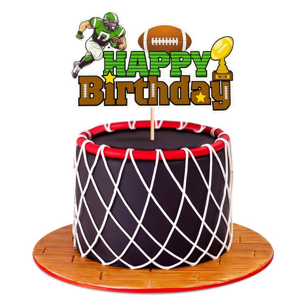 Ercadio - Paquete de 1 bola de rugby para tartas de feliz cumpleaños, fútbol americano, púas de rugby, bola de rugby para deportes, rugby, baby shower, fiesta de cumpleaños, decoración de pasteles