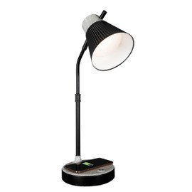 OttLite Wellness Series Wireless Charging LED Table Lamp, Black with Grey Woodgrain Accents,Touch Activated Controls, Flexible Neck, ClearSun LED Light, for Work, Study, Reading…