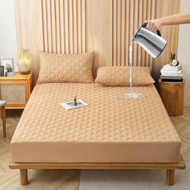 Waterproof Fitted Sheet Double Waterproof Sheets Absorbent Quick Drying Bed Cover Double Soft Knit Sheets Stretch Bed Sheet Fitted Sheet Suitable for Mattresses Thickness 2 - 11 inches (5 - 28 cm),