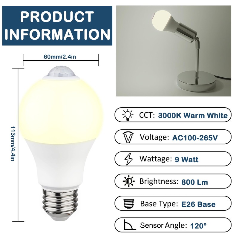 Motion Sensor Light Bulbs - 9W (60W Equivalent) E26 Motion