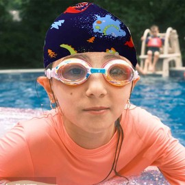 2Pcs Kids Swimming Cap, Waterproof Nylon Swim Caps, Stretchy Swimming Hat for Boys Girls Teens Age 4-10