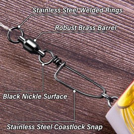 Alwonder 20-Pack Ball Bearing Swivels with Snaps, Fishing Snap Swivels Fishing Tackle Saltwater Freshwater Coastlock Snaps Barrel Swivel Leader Connector Downrigger Planer Release Clips 26LB